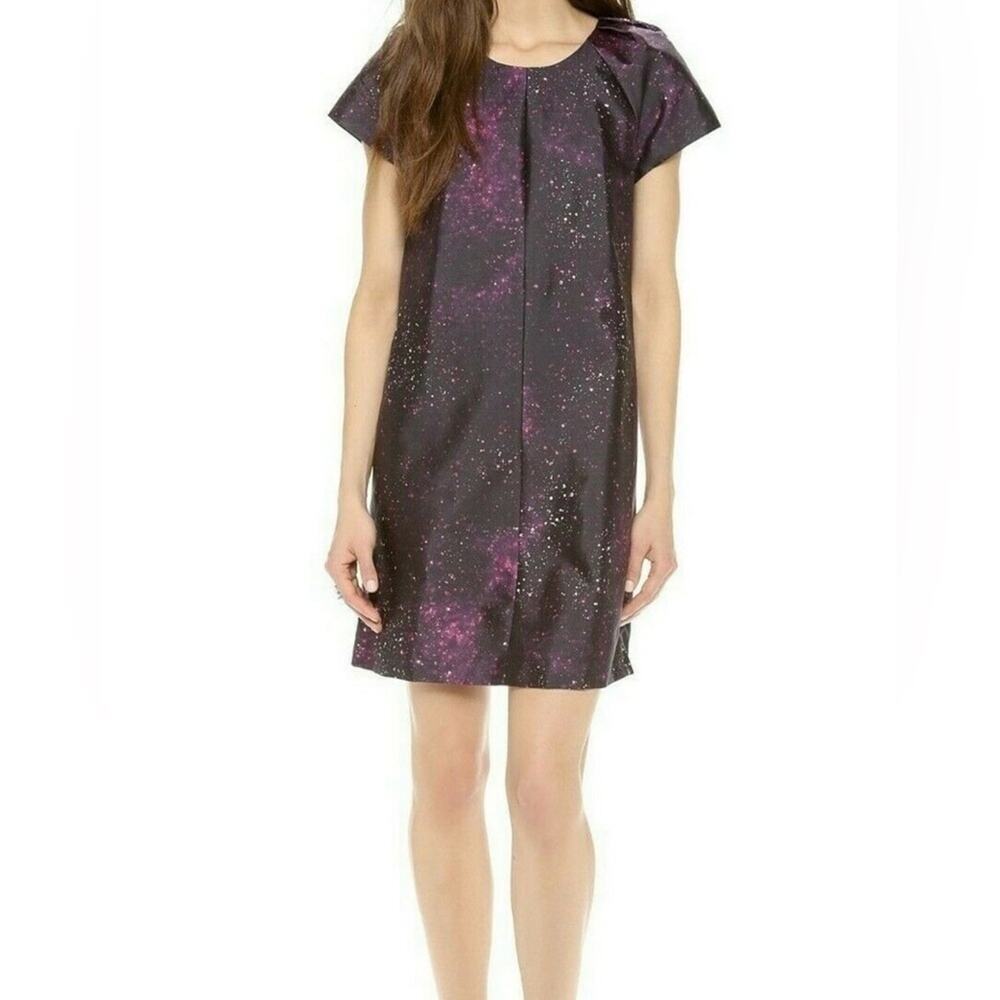 Club Monaco Black Ophelia Galaxy Space Print Silk Shift Dress Size 00
